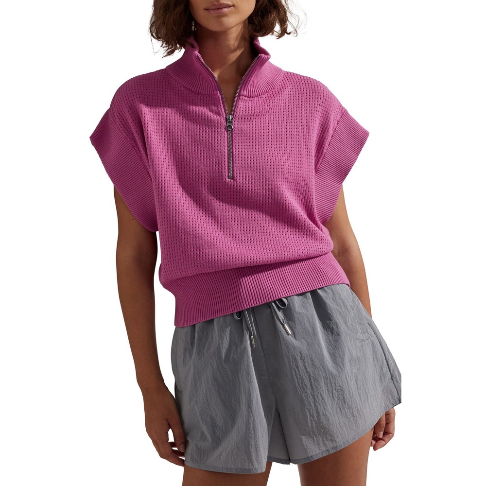 Varley Fulton Cropped True Knit 1/2 Zip Pullover Meadow Mauve Womens Small
